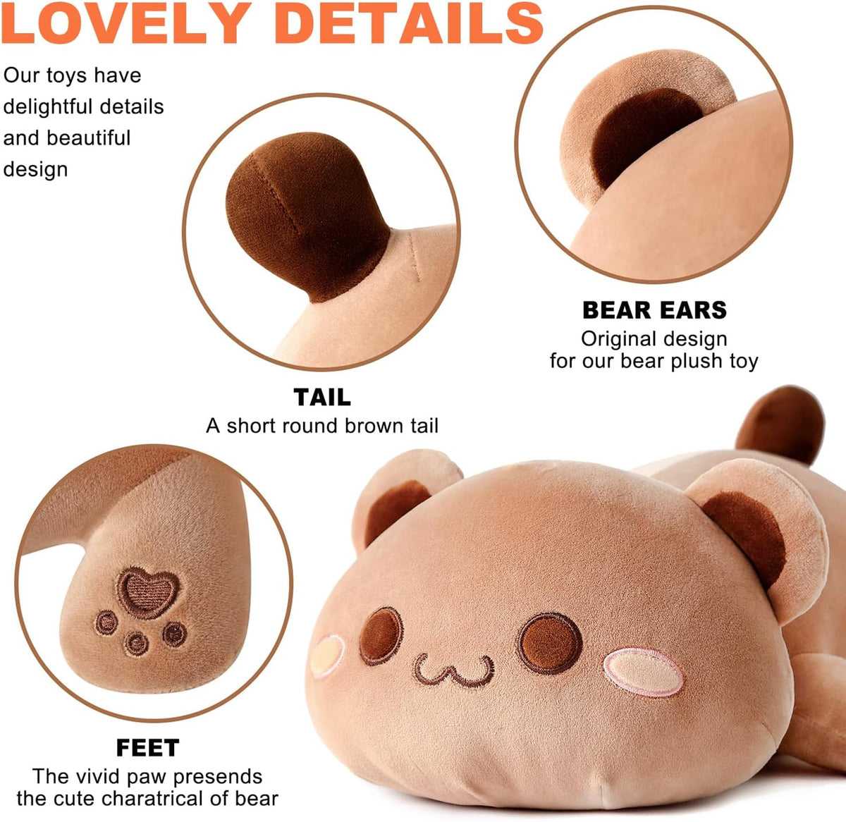 Onsoyours Cute Bear Plush Toy 20" Stuffed Animal Bear Soft Anime Large Plush Pillow for Kids (Brown Bear, 20")