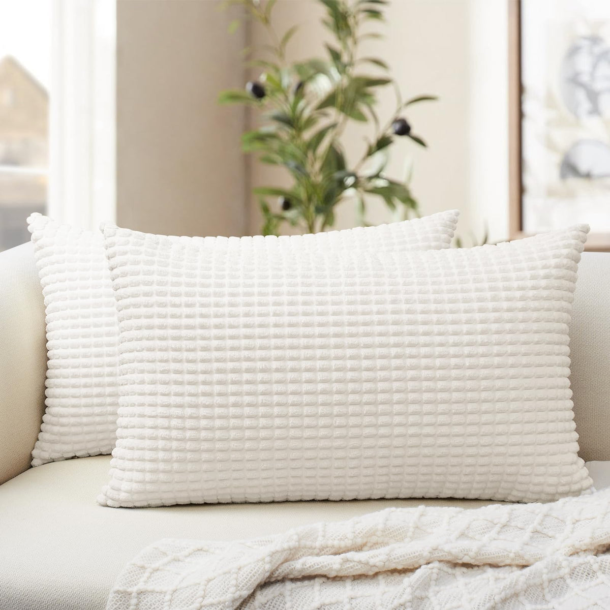 Softalker Corduroy Decorative Throw Pillow Covers 18x18, Set of 2, Beige