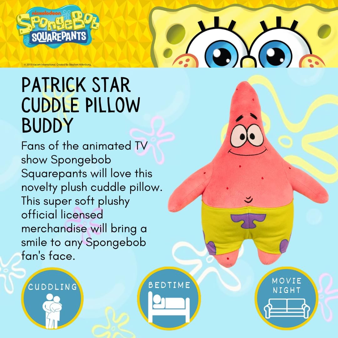 Spongebob Squarepants Patrick Star Bedding Super Soft Cozy Decorative Cuddle Pillow, (Officially Licensed Product) By Franco Collectibles