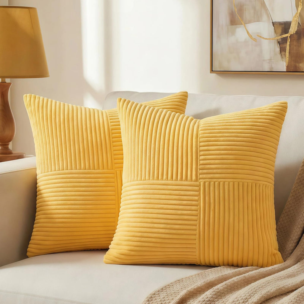 Fancy Homi 2 Packs Rust Boho Decorative Throw Pillow Covers 18x18 Inch for Couch Bed Sofa, Farmhouse Fall Home Decor, Soft Corss Corduroy Patchwork Textured Terracotta Accent Cushion Case 45x45 cm