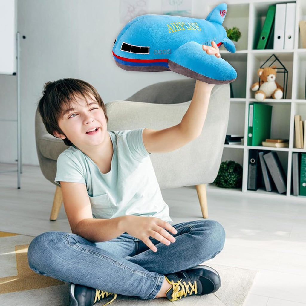 Stuffed Airplane Plush Toys Blue Plane Pillow,Gifts for Kids Adults 15.7 inches