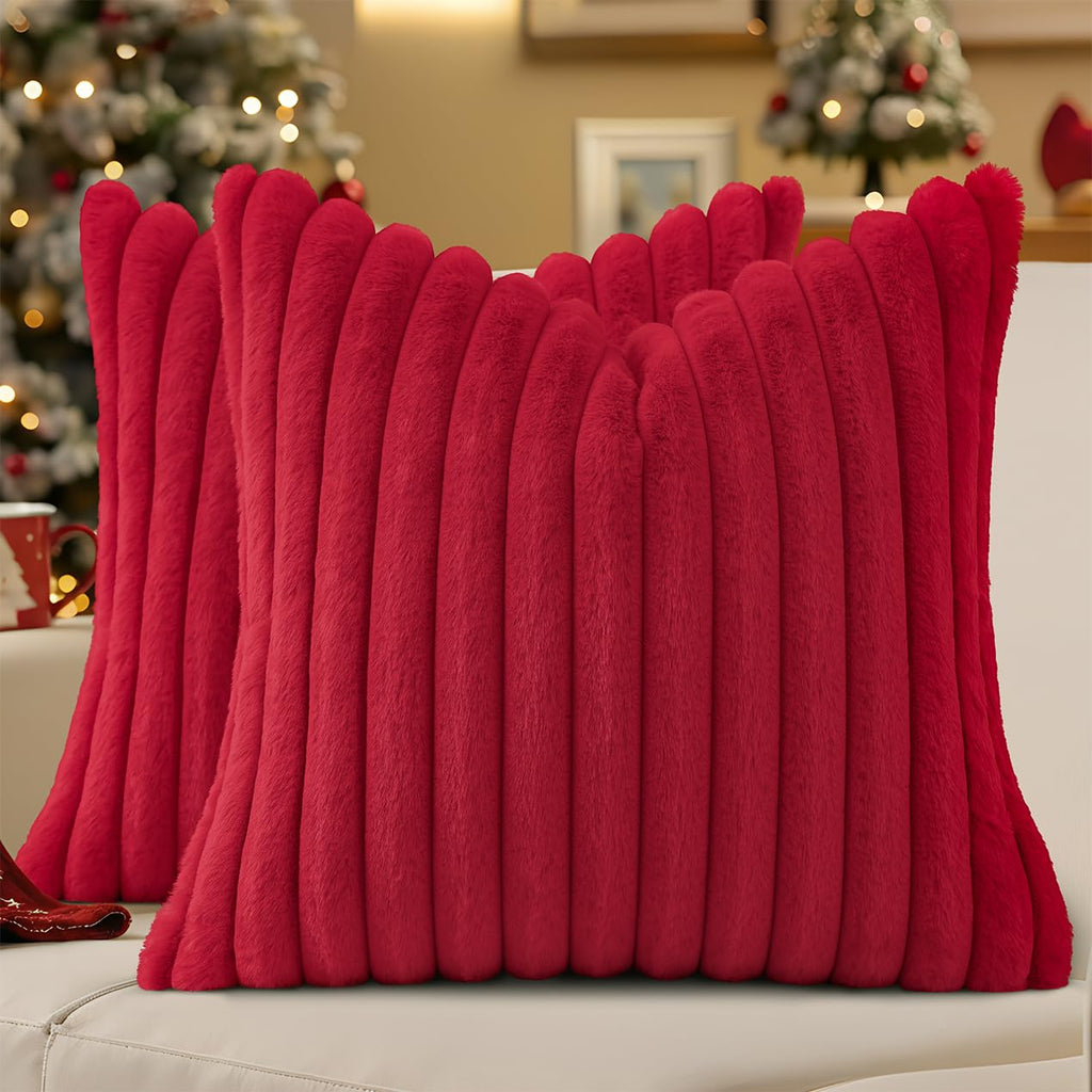 decorUhome Fall Faux Fur Throw Pillow Covers 18x18 Set of 2 Rust
