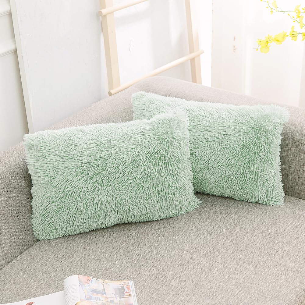 NordECO HOME Luxury Soft Faux Fur Fleece Cushion Cover Pillowcase Spring Decorative Throw Pillows Covers, No Pillow Insert, 18" x 18" Inch, White, 2 Pack