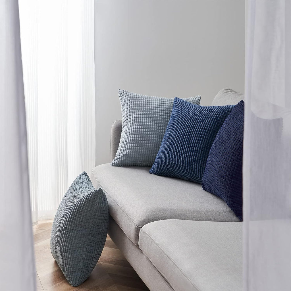 Topfinel Navy Throw Pillows Covers for Couch-18" x 18" Set of 4-Multi Marine/Dusty/Grey/Blue Combo-Fluffy Corduroy Kids Washable Decorative Cushion Case