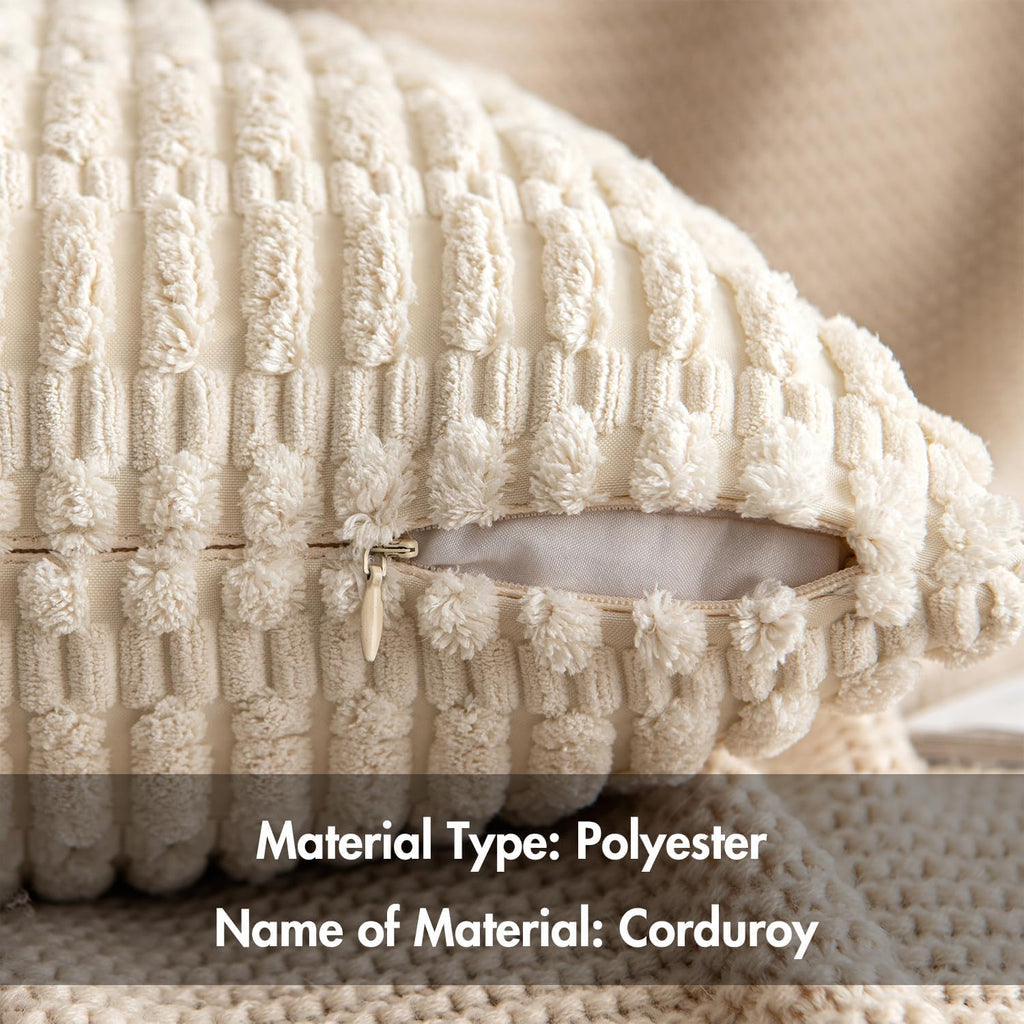 MIULEE Lumbar Corduroy Decorative Throw Pillow Covers 12x20 Cream White