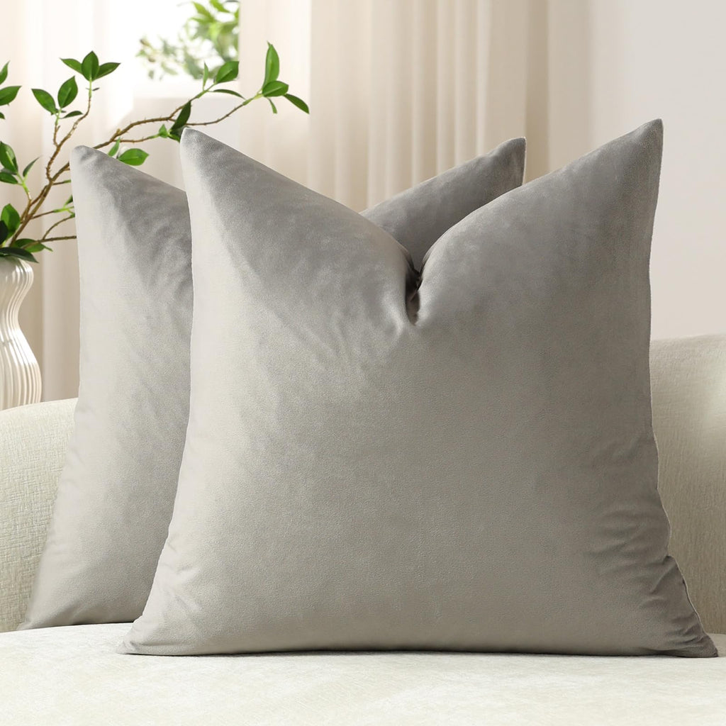 DEZENE Throw Pillow Covers 20x20 Chocolate Brown: Pack of 2 Cozy Soft Velvet Square Modern Luxury Decorative Throw Pillow Cases for Sofa Couch Living Room Bed Home Decor
