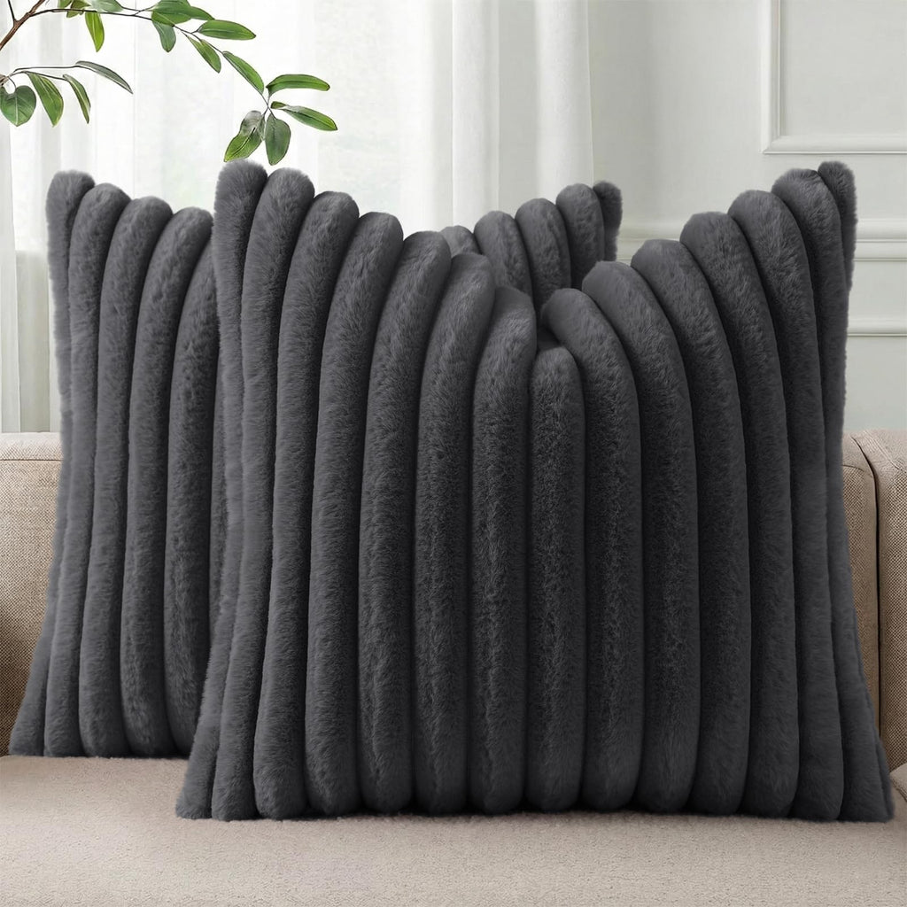 Pallene Faux Fur Decorative Throw Pillow Covers 18x18 Set of 2, Cream White