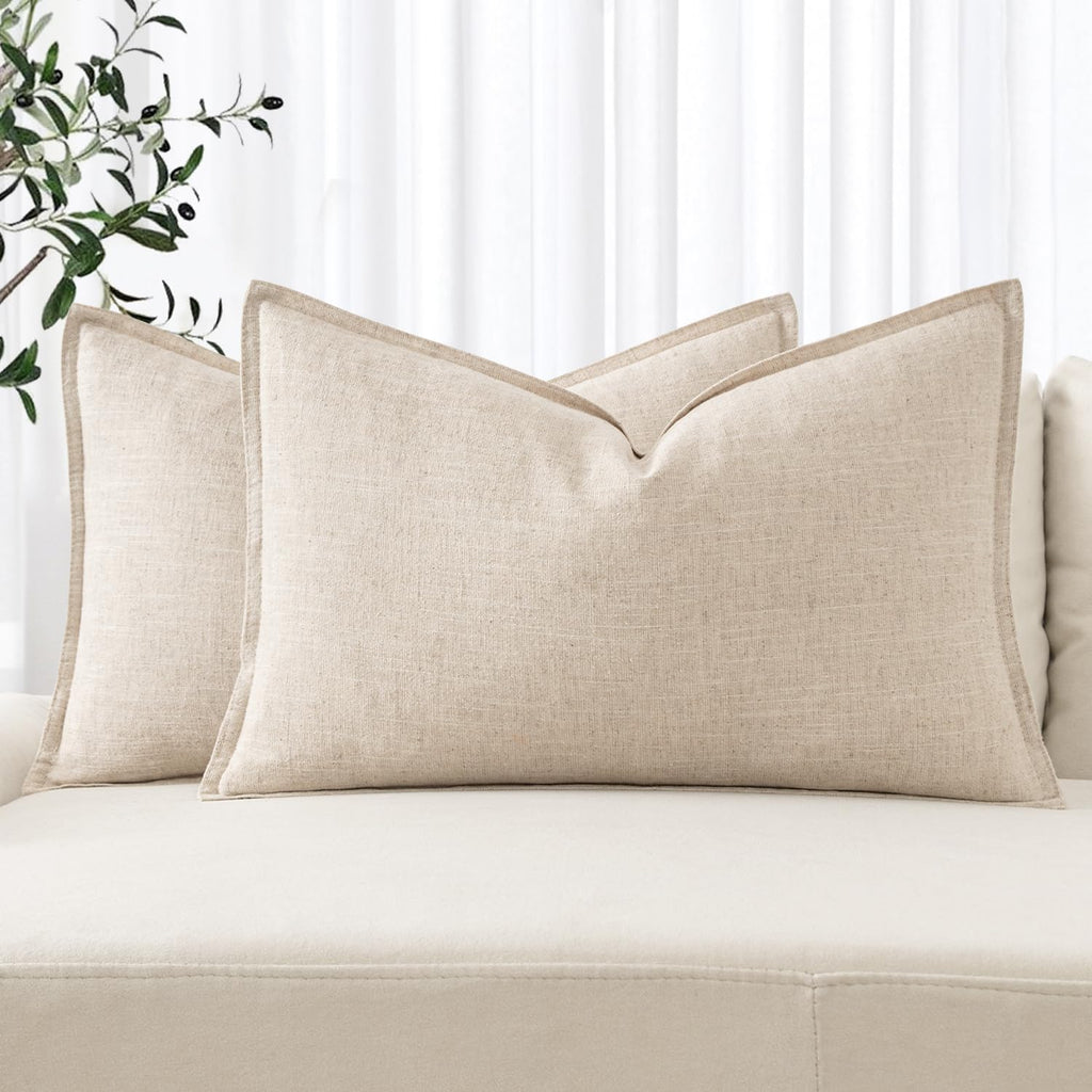 MIULEE Decorative Linen Euro Sham Pillow Covers 22x22 Inch Natural Beige
