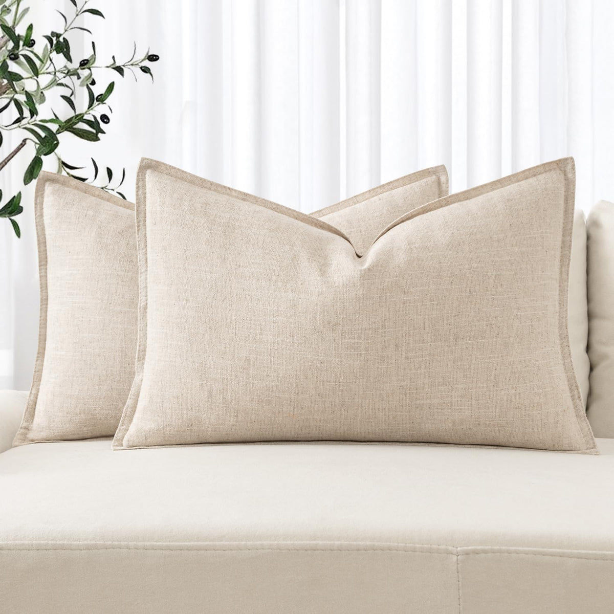 MIULEE Decorative Linen Euro Sham Pillow Covers 22x22 Inch Natural Beige