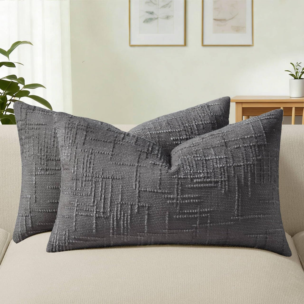 Allorry Decorative Couch Throw Pillow Covers 18x18 Set of 2 Camel Soft Chenille Pillow Covers Neutral Textured Boho Cushion Covers for Modern Farmhouse Sofa Bedroom Living Room Decor SY008-D18