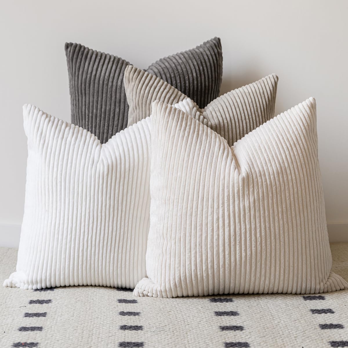 LANANAS Decorative Corduroy Throw Pillow Covers 18x18 Inch Neutral Brown