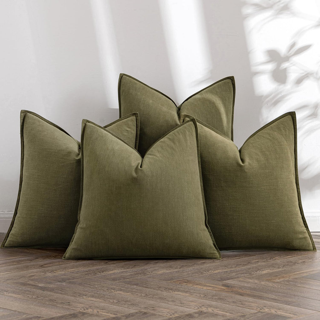 MIULEE Neutral Boho Linen Decorative Pillow Covers 18x18 Inch Pack of 4