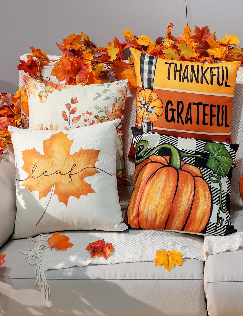 TOYPOPOR Fall Pillow Covers 20x20 4Pcs Double‑Sided Print Autumn Home Decor