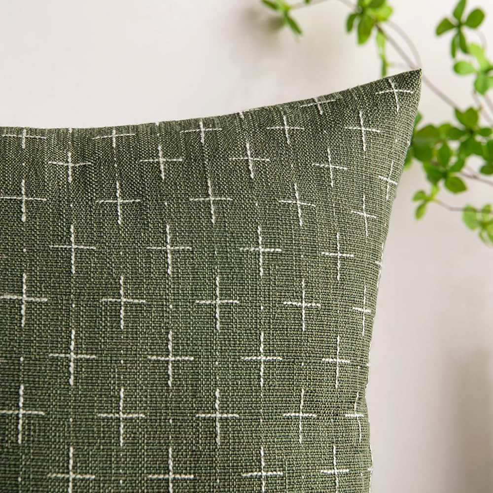 MIULEE Pack of 2 Decorative Vintage Burlap Linen Spring Throw Pillow Covers Modern Farmhouse Pillowcase Rustic Woven Textured Cushion Cover for Sofa Couch Bed 18x18 Inch Olive Green