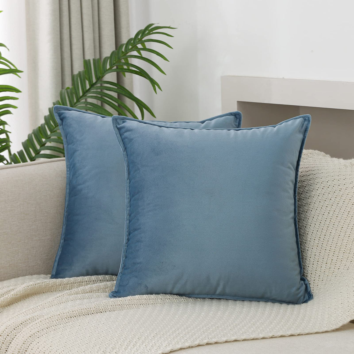 Velvet Navy Blue Throw Pillow Covers 18”x18”Pack of 2 Soft Decorative