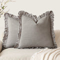 Foindtower Set of 2 Decorative Soild Fringe Ruffle Throw Pillow Covers Soft Boho Farmhouse Cushion Cover Cozy Accent Retro Pillowcase for Couch Sofa Bed Living Room Home Decor,20×20 Inch,Natural Beige