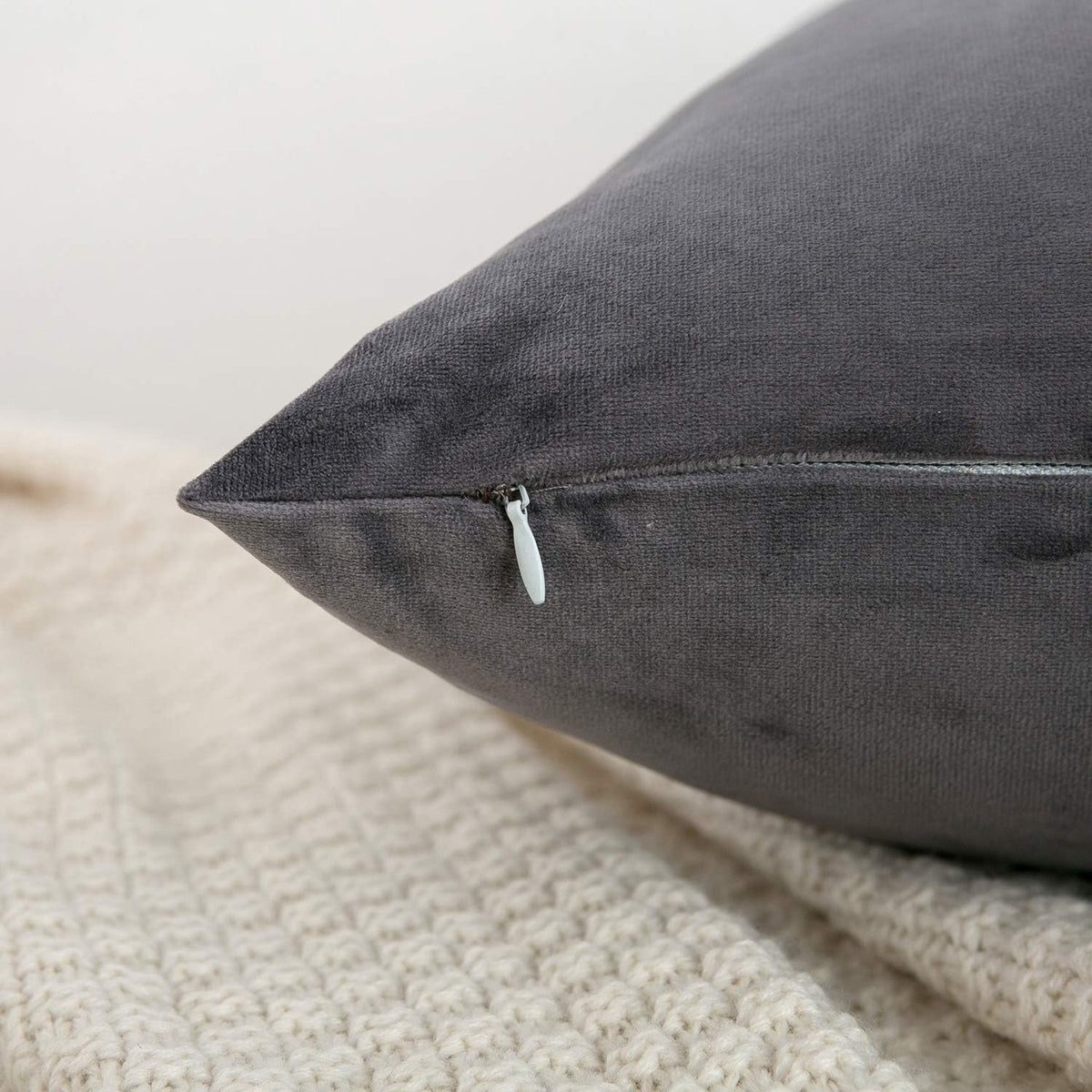 RainRoad Velvet Gray Throw Pillow Covers18x18 Inch,Set of 2