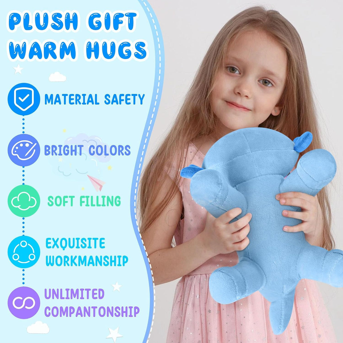 Axolotl Plush Toy, Soft Cute Axolotl Stuffed Animal, Kids Plushie Pillow Doll. Blue