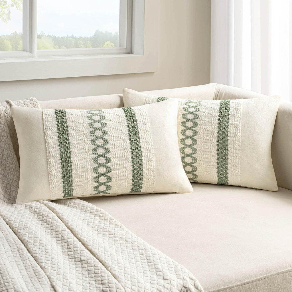 MIULEE Set of 2 Sage Green Boho Decorative Pillow Covers 18x18 Inch