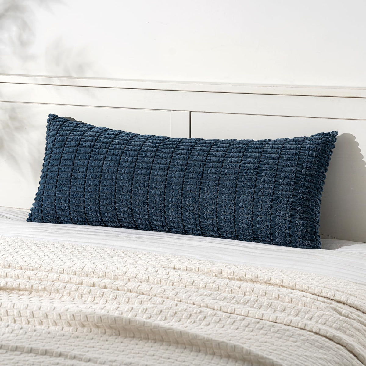 MIULEE Lumbar Corduroy Decorative Throw Pillow Covers 12x20 Cream White