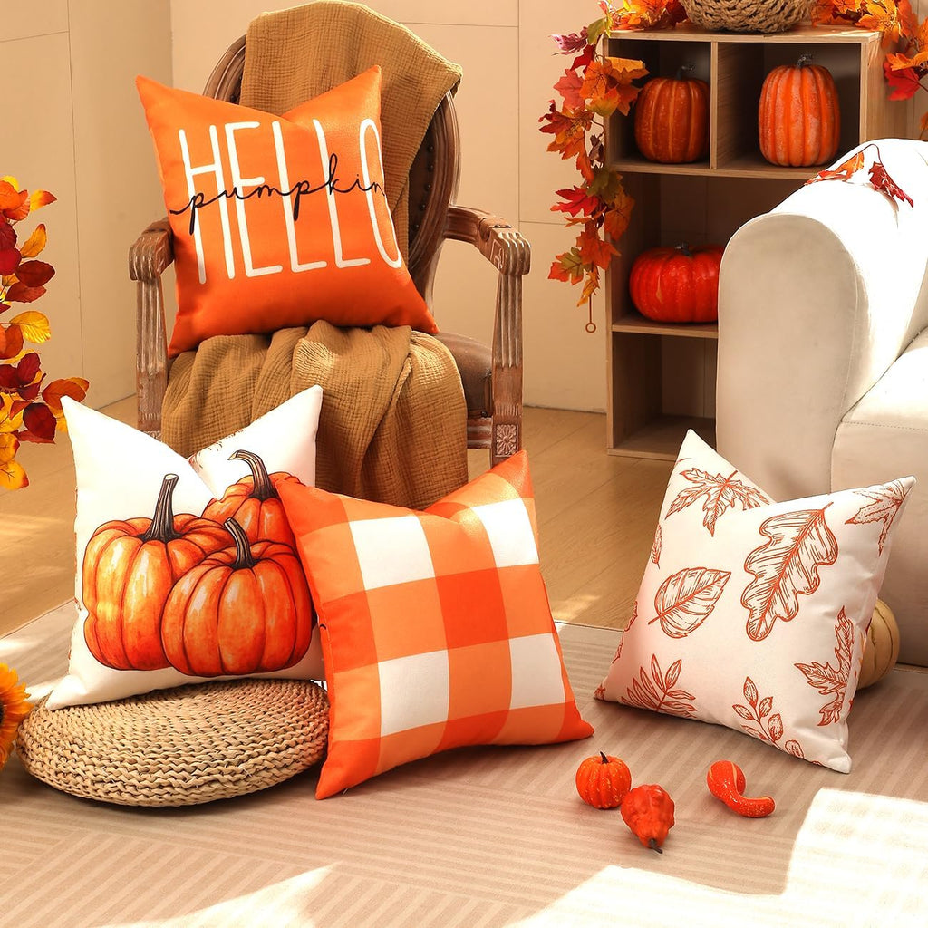 TOYPOPOR Fall Pillow Covers 18x18 4Pcs Double‑Sided Print Autumn Home Decor