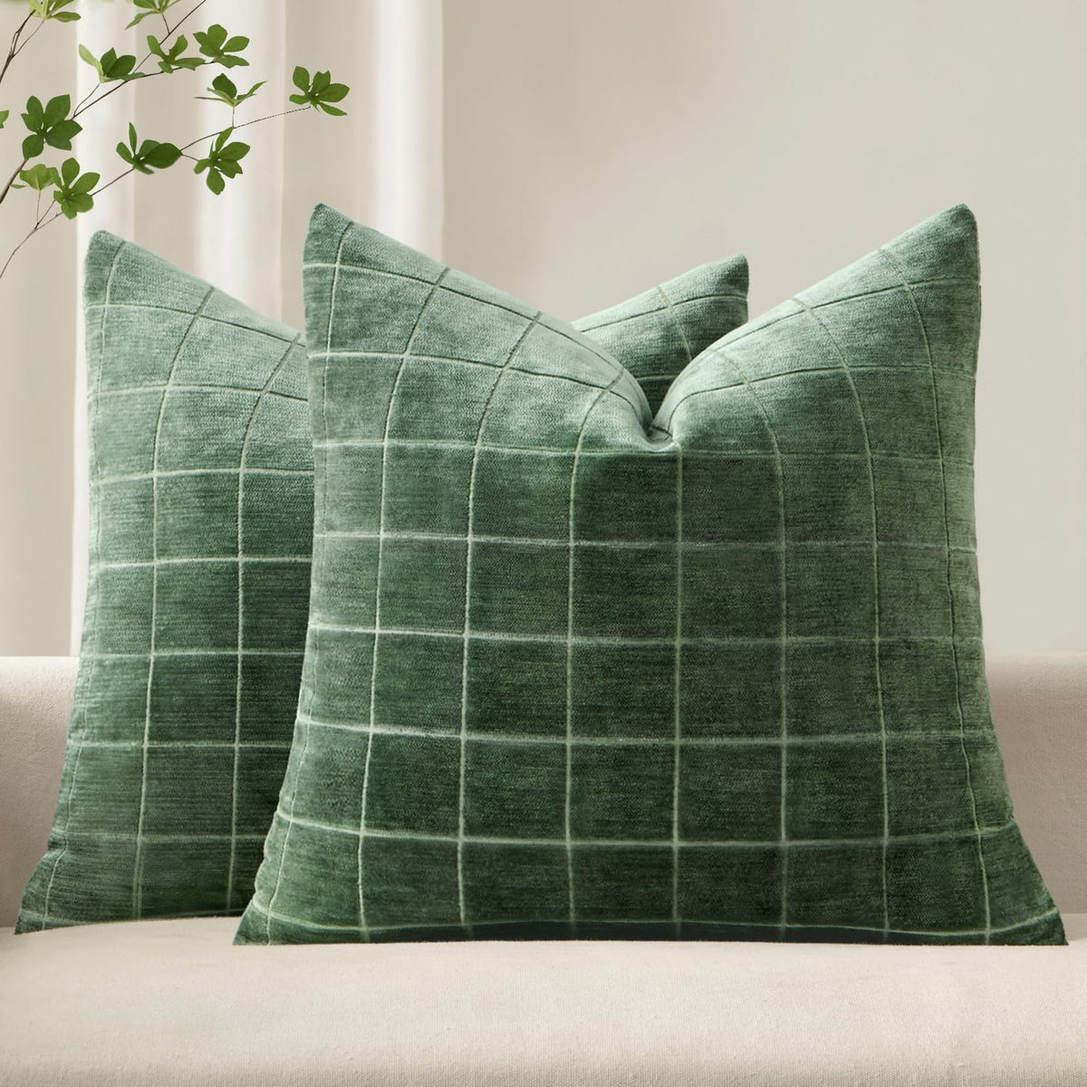 MIULEE Taupe Grey Plaid Decorative Fall Throw Pillow Covers 20x20 Set of 2