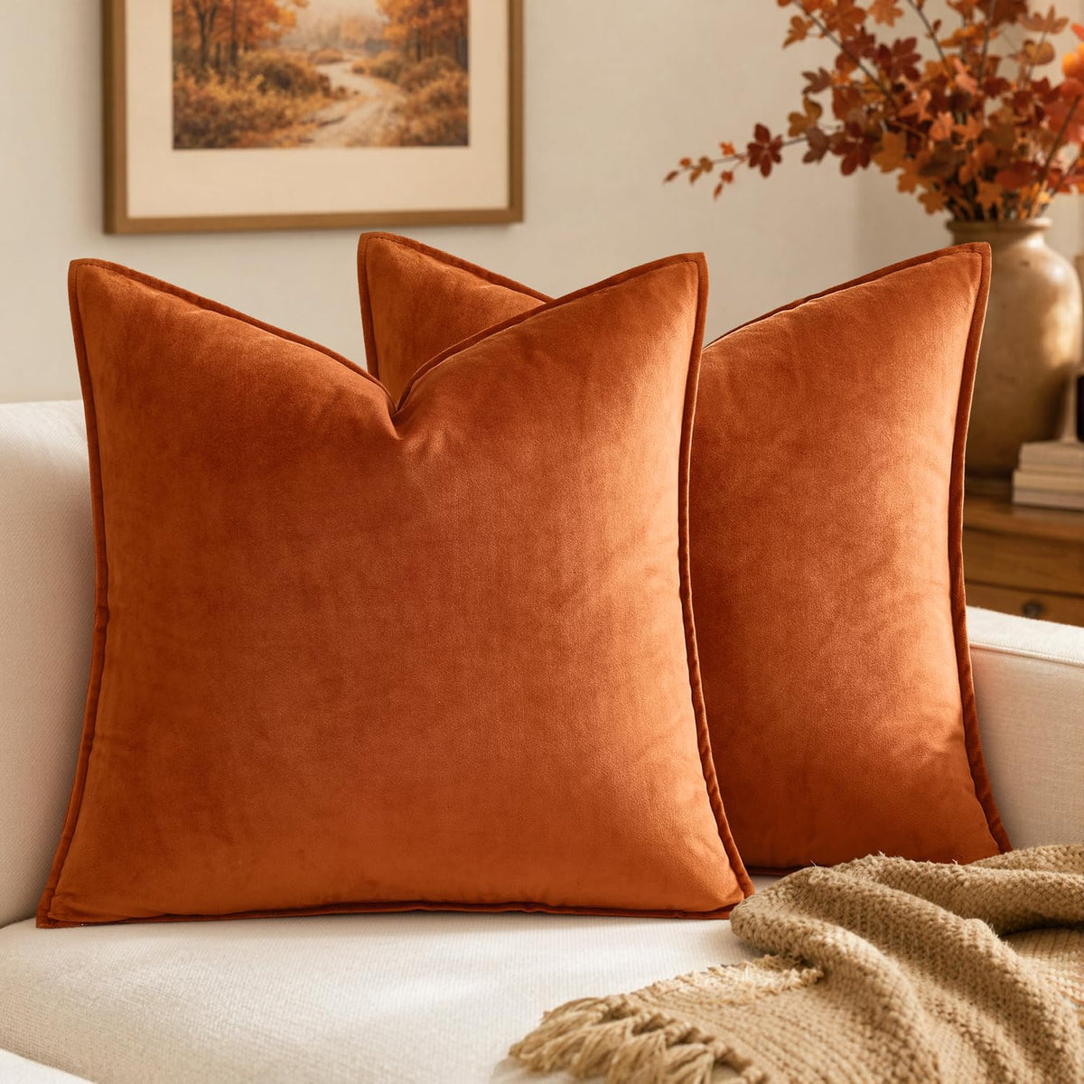 MIULEE Decorative Brown Velvet Throw Pillow Covers for Couch 22x22 Inch