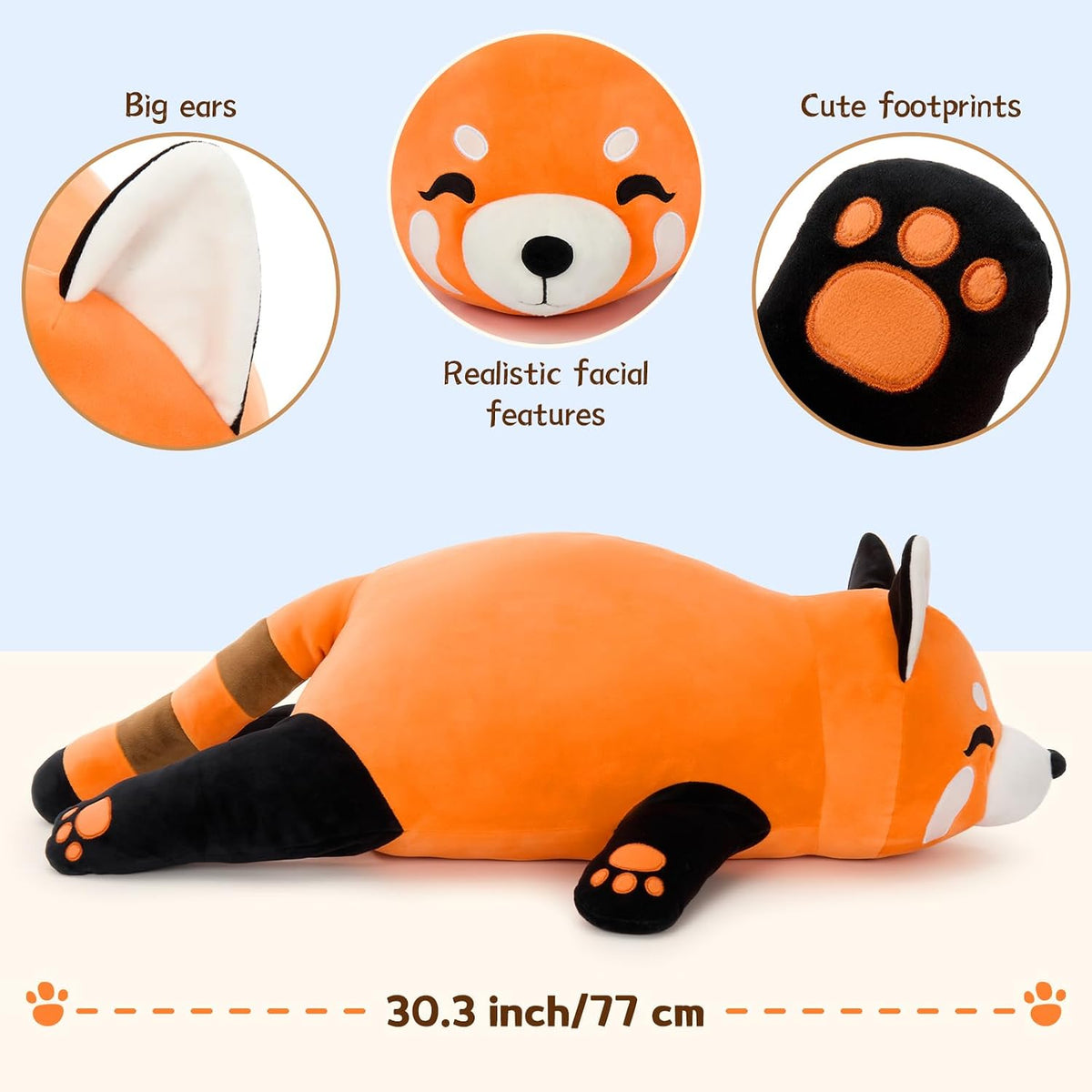 Tezituor 30.5 Inch Red Panda Plush Stuffed Animal Pillow, 2.55 Lbs Heavy Soft Cuddly Hug Pillow Toy for Kids Girls Boys, Cute Birthday Gift for Sleeping and Cuddling
