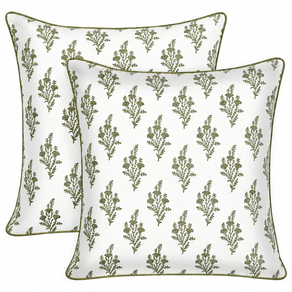 Ridhi Block Print Columbia Blue Pillow Cover 18" x 18" (Pack of 2) Decorative Couch Pillows for Living Room, Chic Boho Cute Outdoor Pillows Covers Gifts for Spring, Easter and Valentine