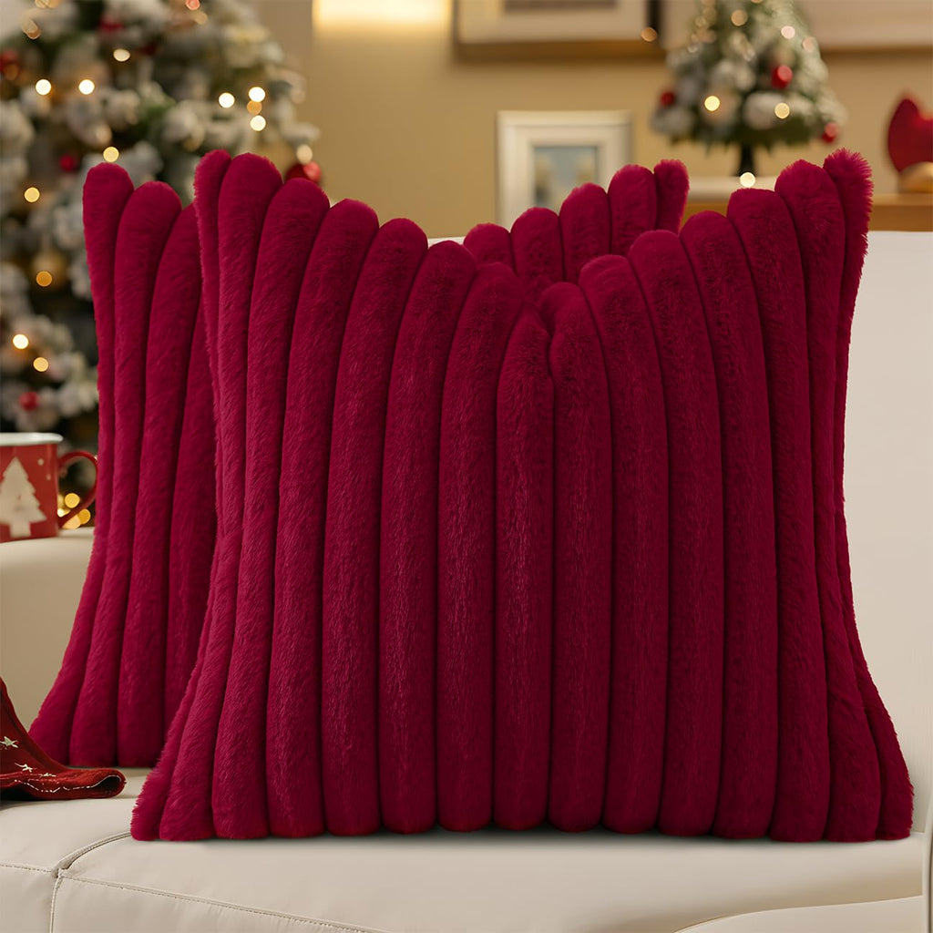 decorUhome Fall Faux Fur Throw Pillow Covers 18x18 Set of 2 Rust