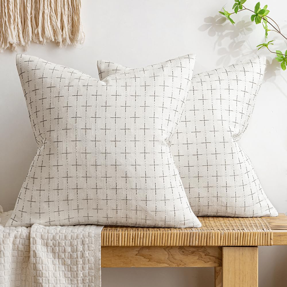MIULEE Pack of 2 Decorative Vintage Burlap Linen Spring Throw Pillow Covers Modern Farmhouse Pillowcase Rustic Woven Textured Cushion Cover for Sofa Couch Bed 18x18 Inch Olive Green