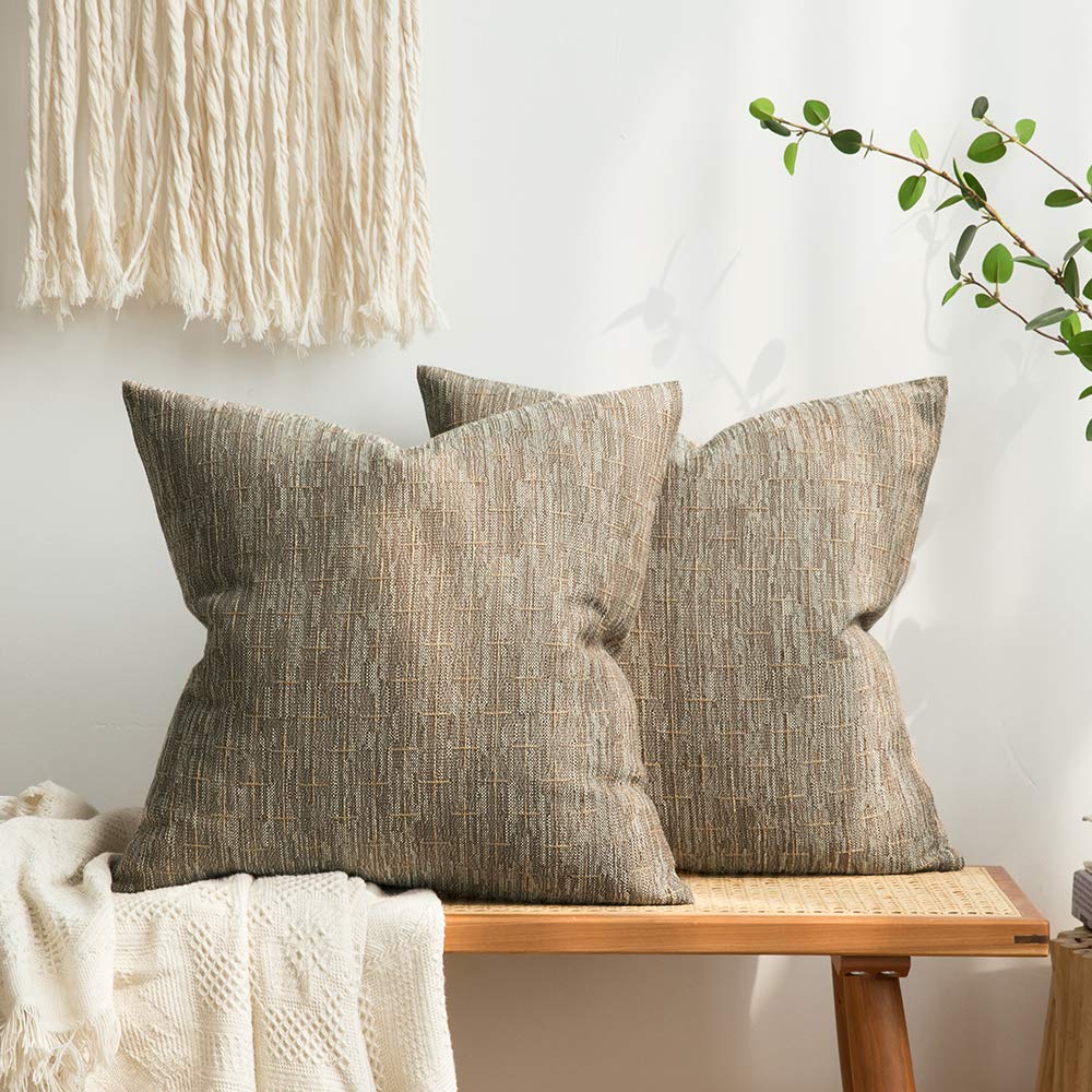 MIULEE Pack of 2 Decorative Vintage Burlap Linen Spring Throw Pillow Covers Modern Farmhouse Pillowcase Rustic Woven Textured Cushion Cover for Sofa Couch Bed 18x18 Inch Olive Green