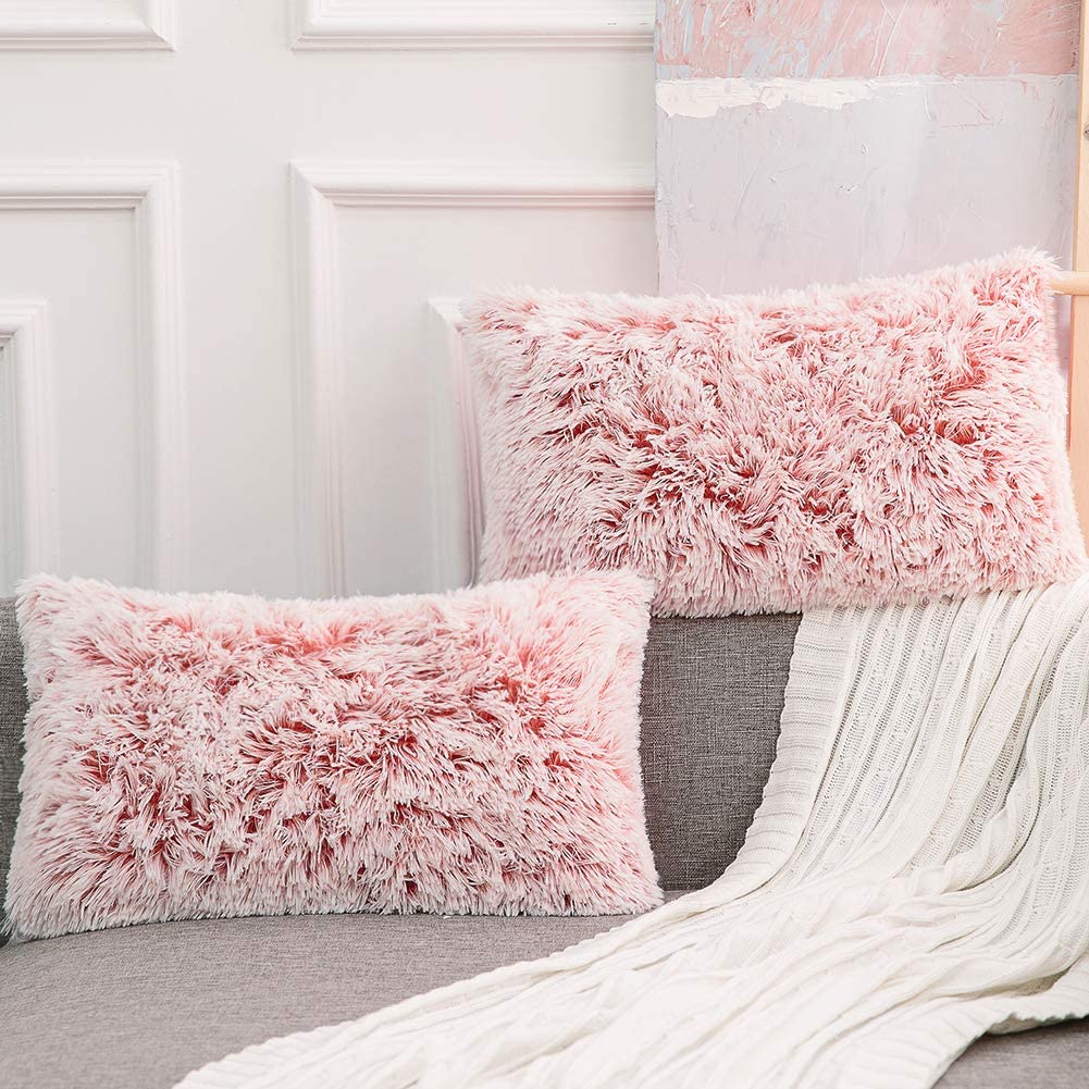 NordECO HOME Luxury Soft Faux Fur Fleece Cushion Cover Pillowcase Spring Decorative Throw Pillows Covers, No Pillow Insert, 18" x 18" Inch, White, 2 Pack
