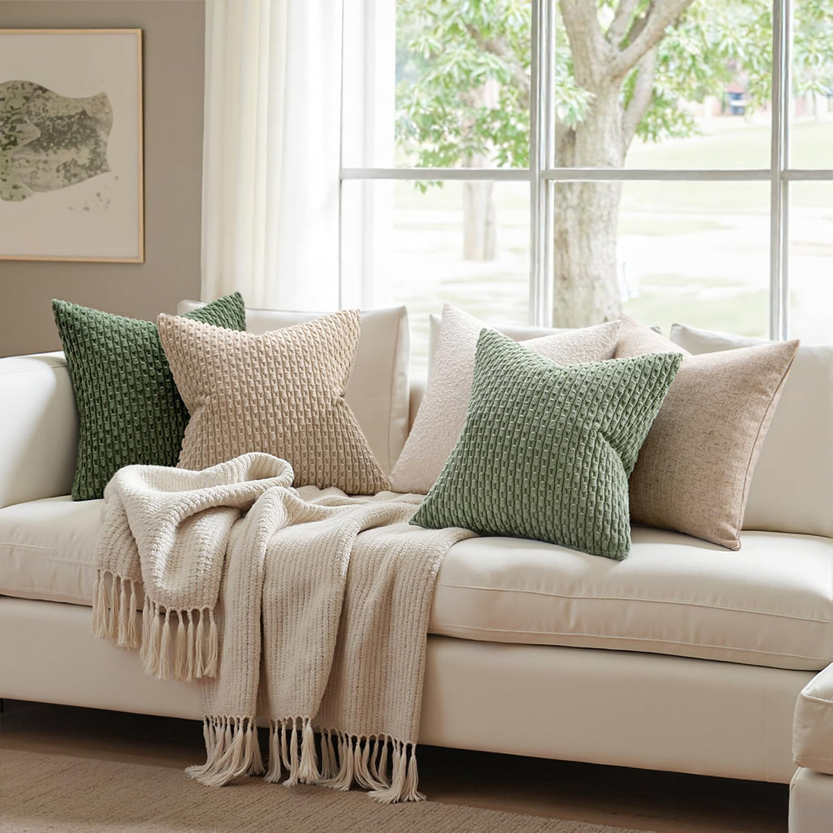 MIULEE Decorative Throw Pillow Covers 18x18 Sage Green Textured Corduroy