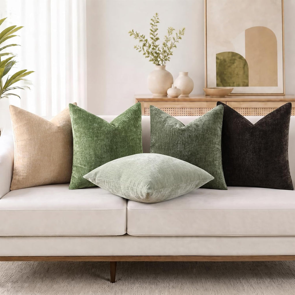 decorUhome Soft Chenille Moss Green Throw Pillow Covers 18X18 Set of 2