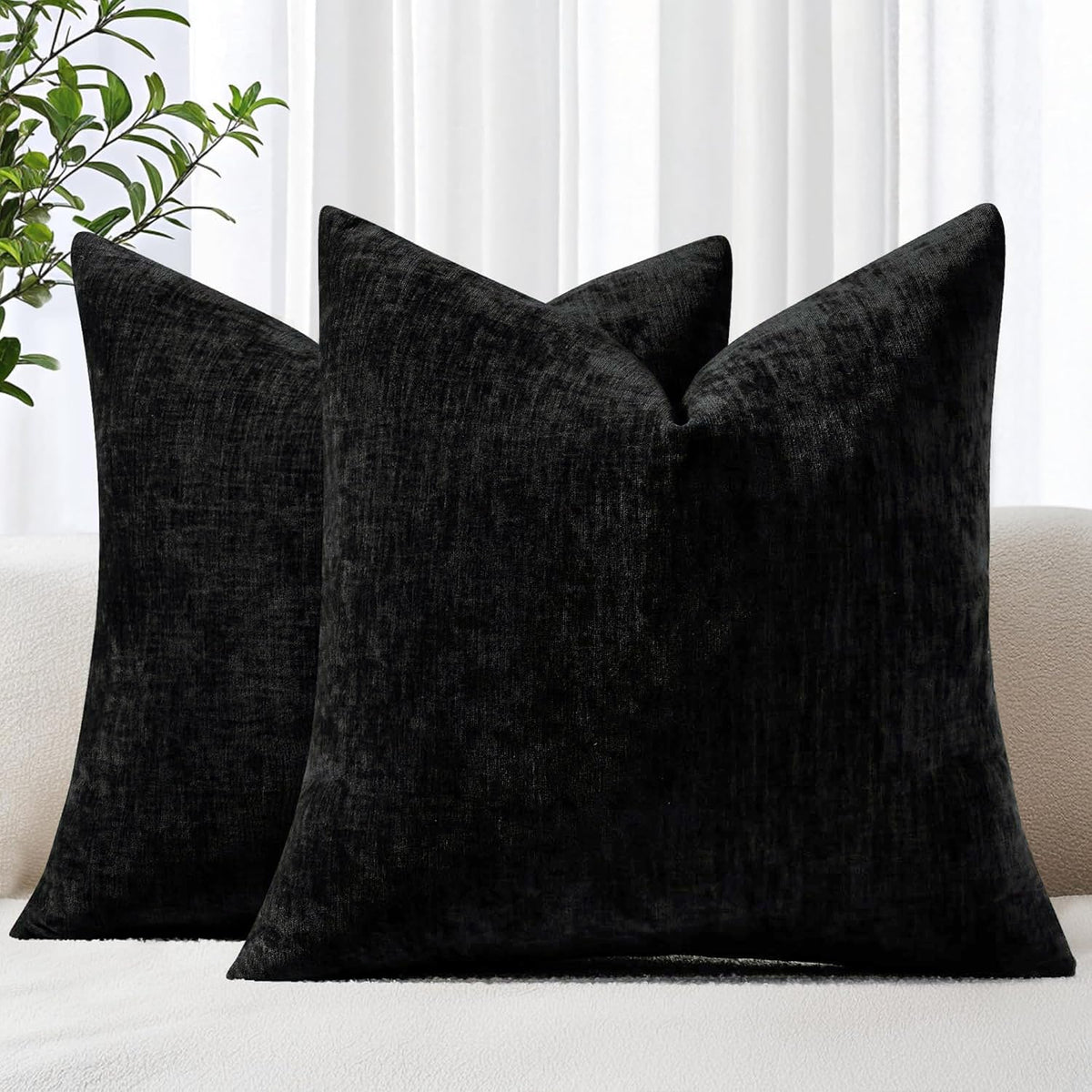 decorUhome Soft Chenille Moss Green Throw Pillow Covers 18X18 Set of 2