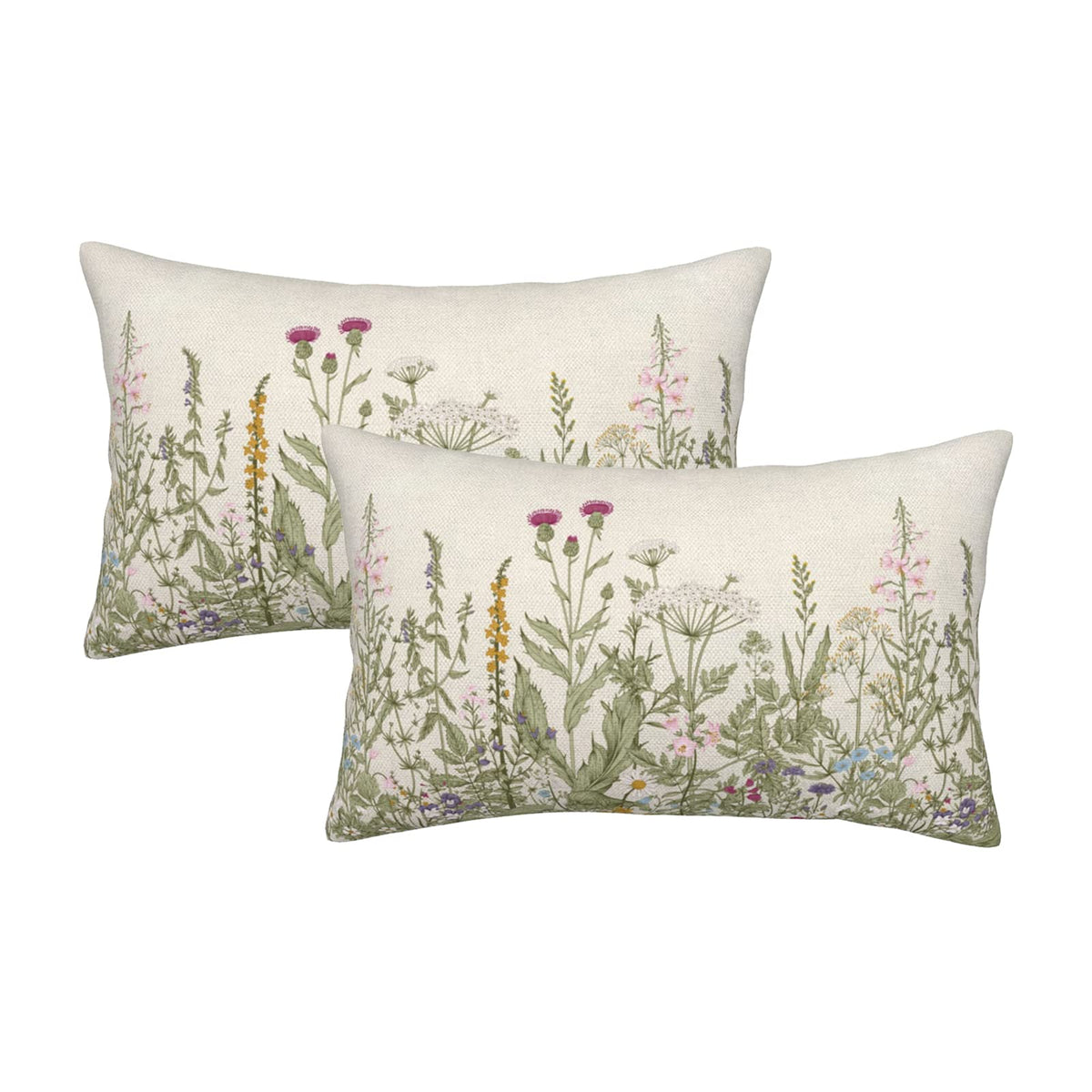 Spring Sage Green Wild Flower Pillow Covers 18x18 Set of 2