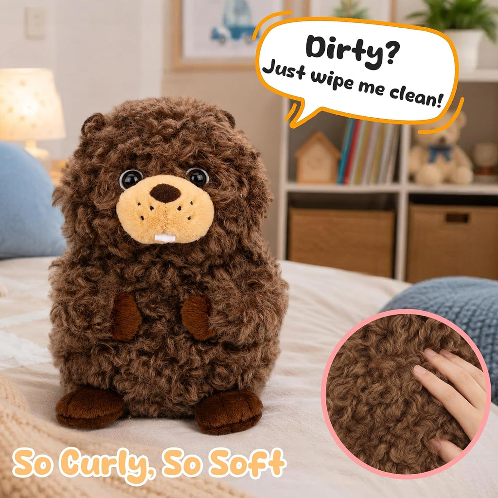 Curly Beaver Stuffed Animal Cute Squishy Plush Toy for Kids 9.8''