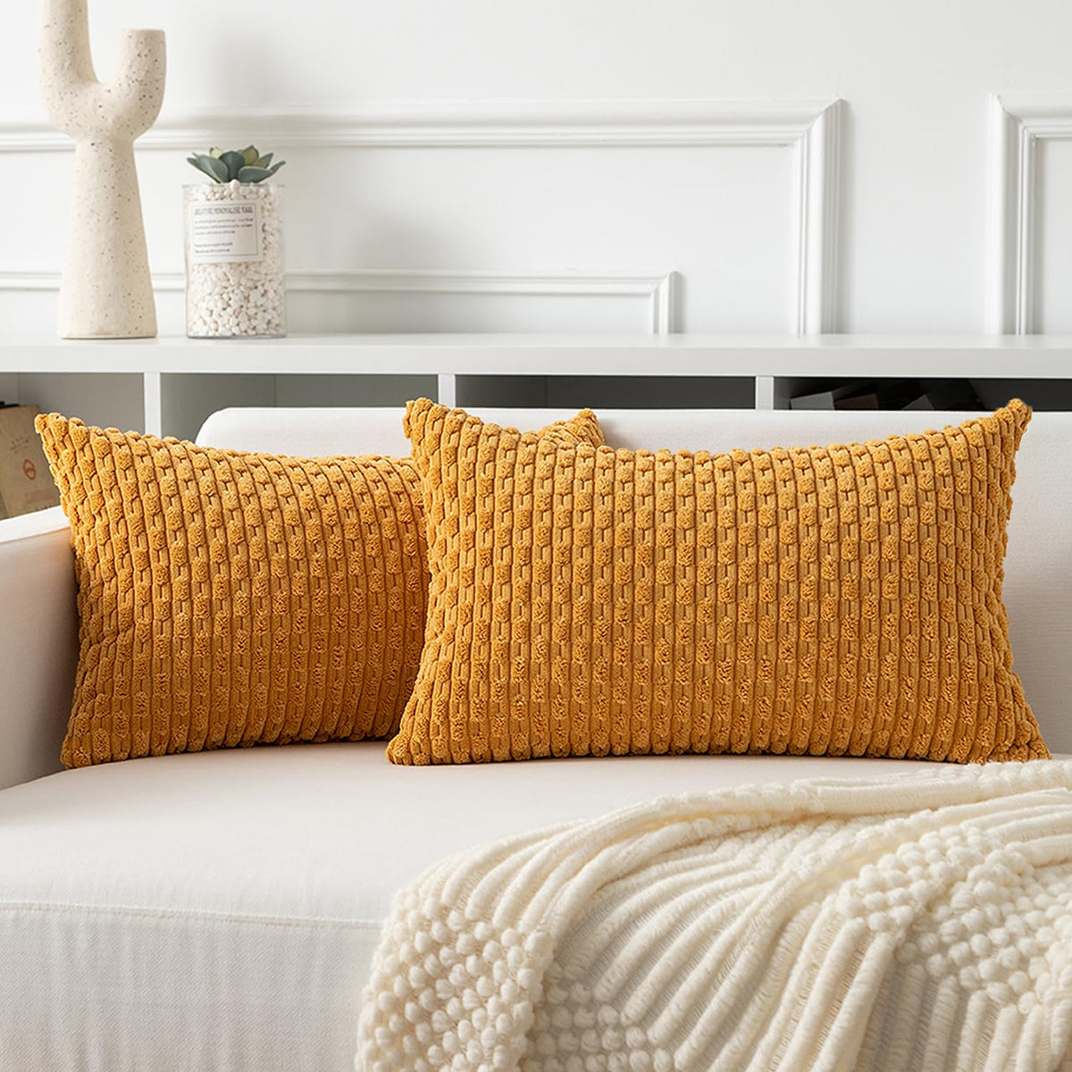 Kevin Textile Soft Corduroy 18x18 Inch Pillow Covers 2 Pack, Sage Green