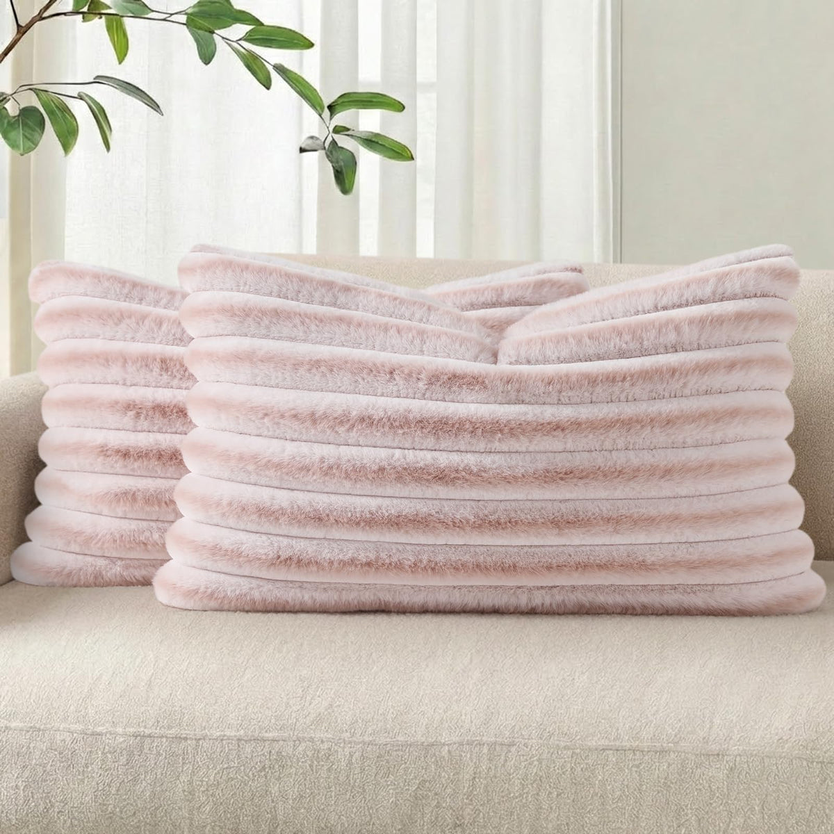 Pallene Faux Fur Decorative Throw Pillow Covers 18x18 Set of 2, Cream White