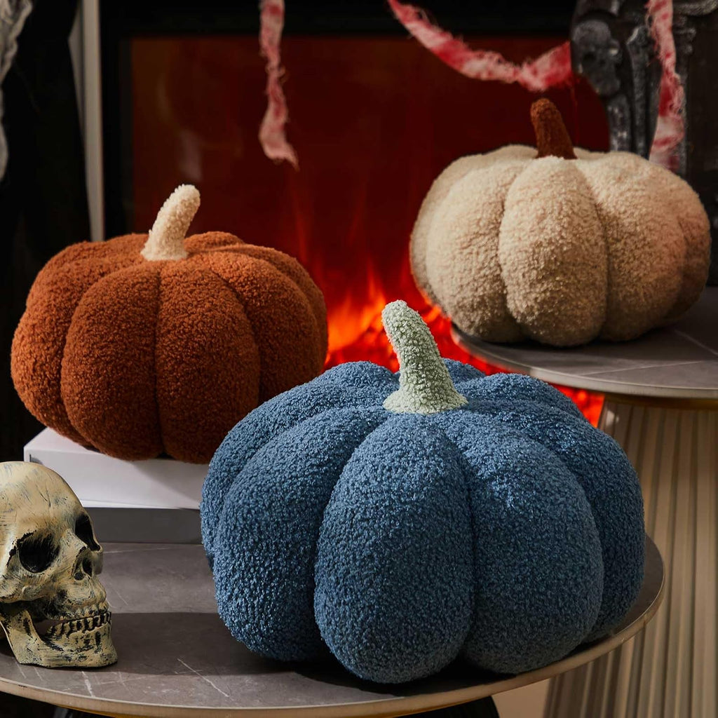 Juexica 3 Pcs Stuffed Pumpkin Pillows Fall Decor Cushions,Cool Neutral