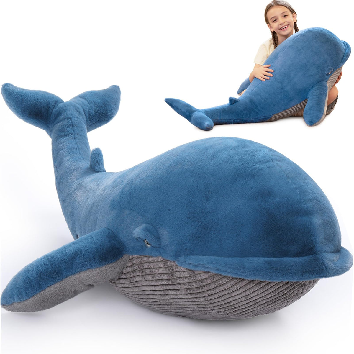 Tezituor 24 Inch Narwhal Stuffed Animal, Hugging Soft Ocean Narwhal Pillow Gift for Girls Kids, Cute Pink Large Stuffed Whale Plush Toy Christmas Deaor Gift