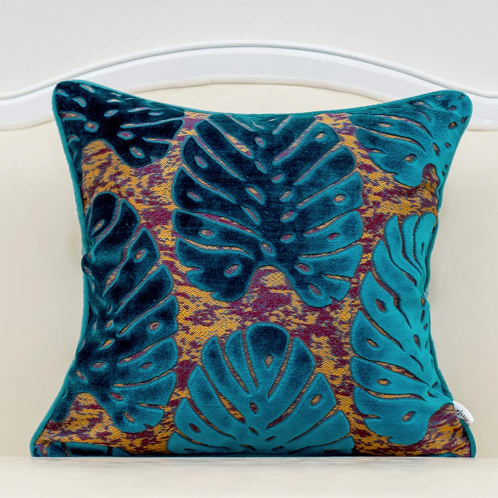 Alerfa 12 x 20 Inch Light Blue Rectangle Maple Leaf Pillow Embroidery Cut Velvet Cushion Case Luxury Modern Lumbar Throw Pillow Cover Decorative Pillow for Couch Sofa Living Room Bedroom Car