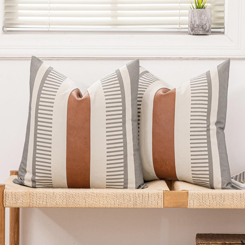 Decorative Striped Throw Pillow Cover 20x20 Inch Black White & Brown