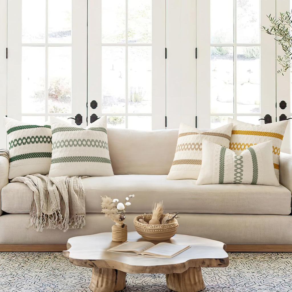 MIULEE Set of 2 Sage Green Boho Decorative Pillow Covers 18x18 Inch