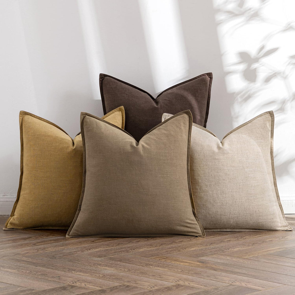 MIULEE Neutral Boho Linen Decorative Pillow Covers 18x18 Inch Pack of 4
