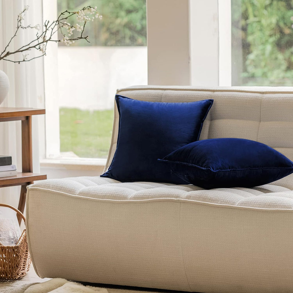 Velvet Navy Blue Throw Pillow Covers 18”x18”Pack of 2 Soft Decorative