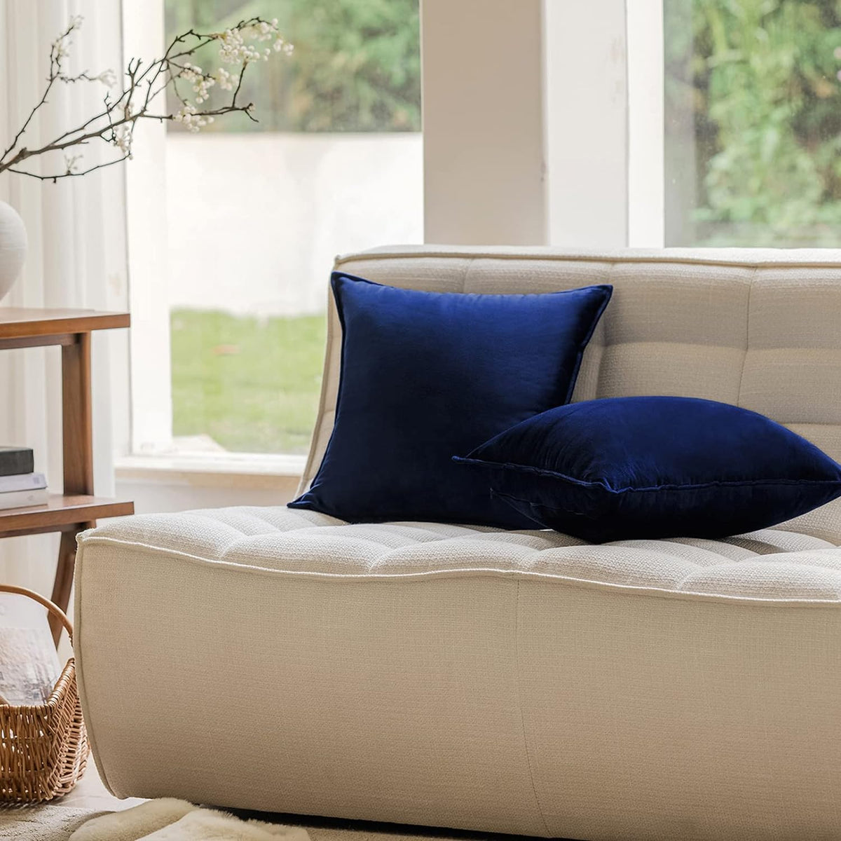 Velvet Navy Blue Throw Pillow Covers 18”x18”Pack of 2 Soft Decorative