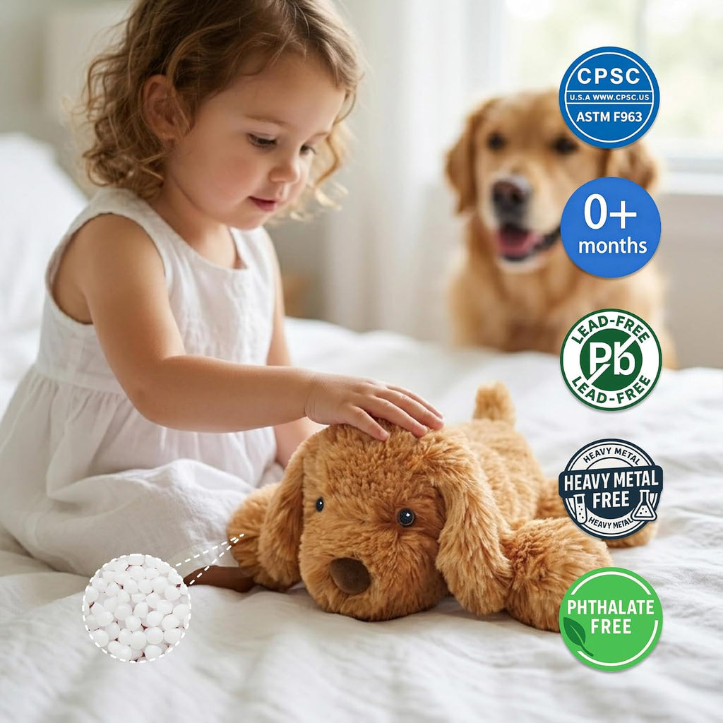 Golden Retriever Stuffed Animal Lying Fluffy Dog Plush Toy Long Hair Puppy Hugging Pillow Sleeping Buddy for Infant Baby Toddler Kids Couch Bed Accents 14 Inch