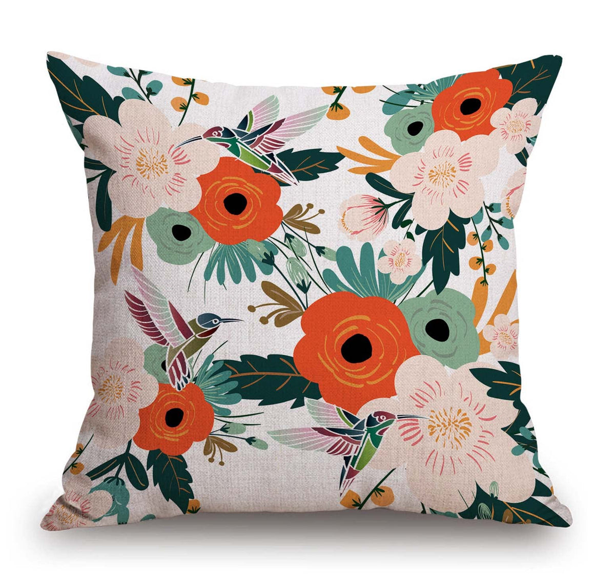 TSSOHU Vintage Flowers Pillow Cover Rustic Cotton Linen Decorative Square Throw Pillow Cover 18x18 Inch for Sofa Couch Decoration